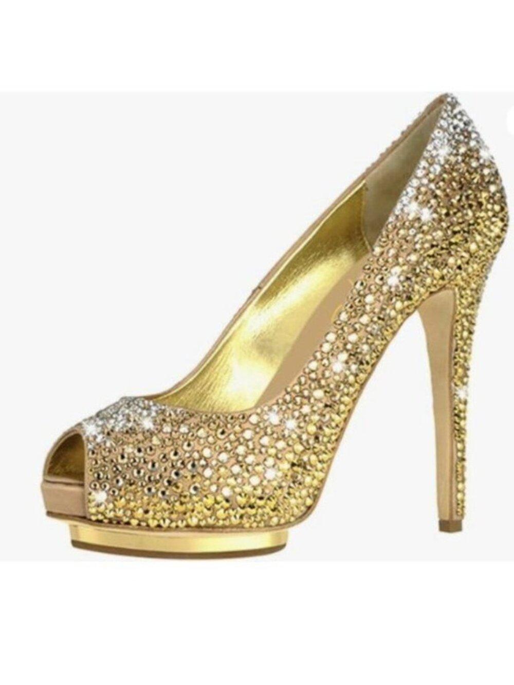 XYD Women Plated Platform High Heels Pumps Peep Toe Crystals Rhinestones Gold